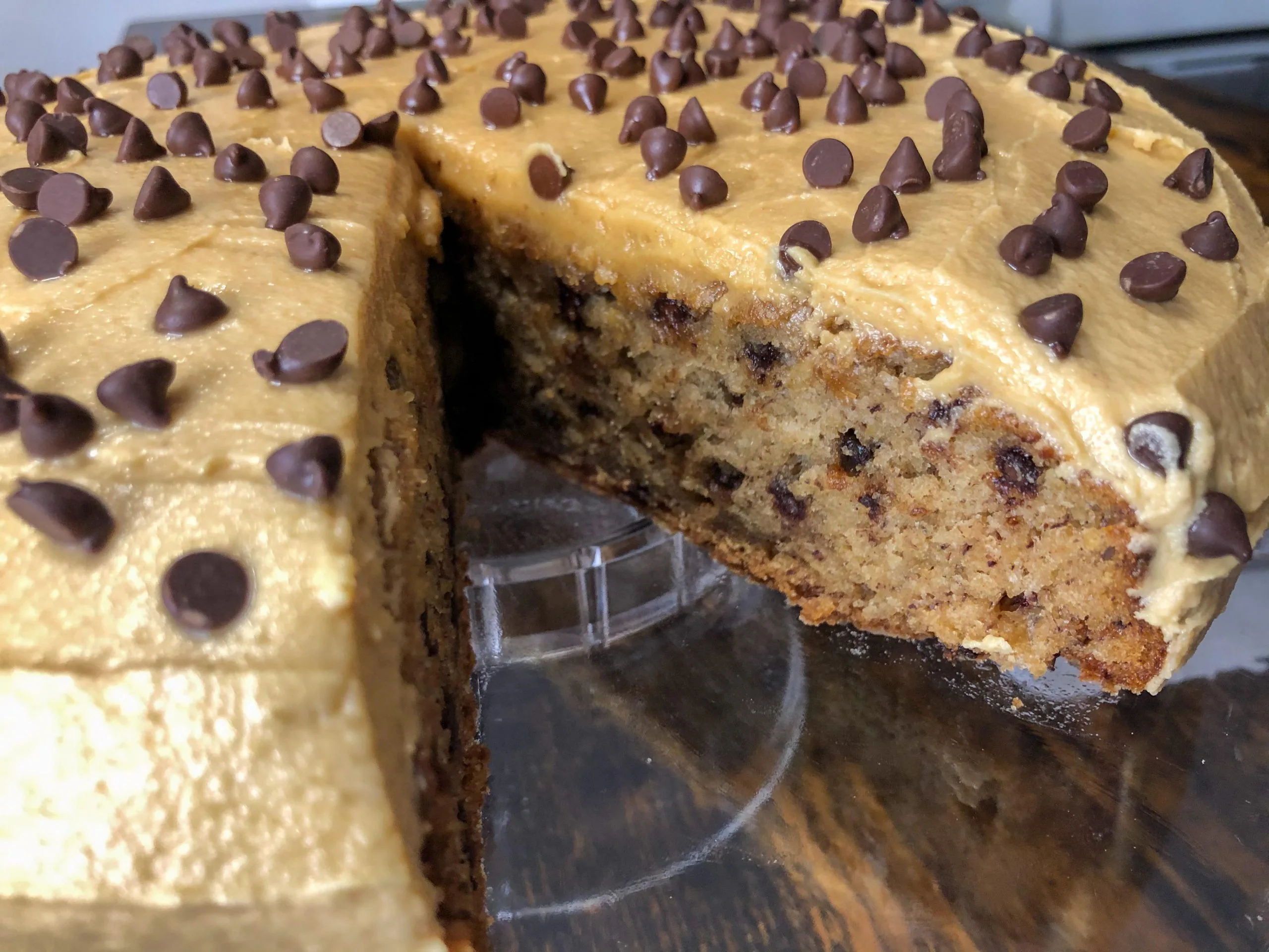 Banana Chocolate Chip Cake with Peanut Butter Frosting
