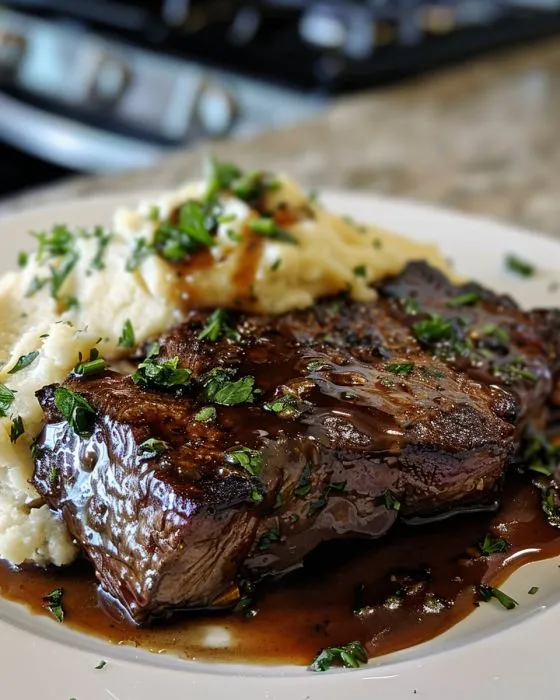 Poor Man’s Steak with Savory Gravy and Garlic Mashed Potatoes