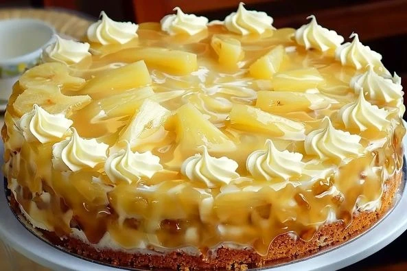 Pineappars recipe with nut bottom and fast mascarpone filling