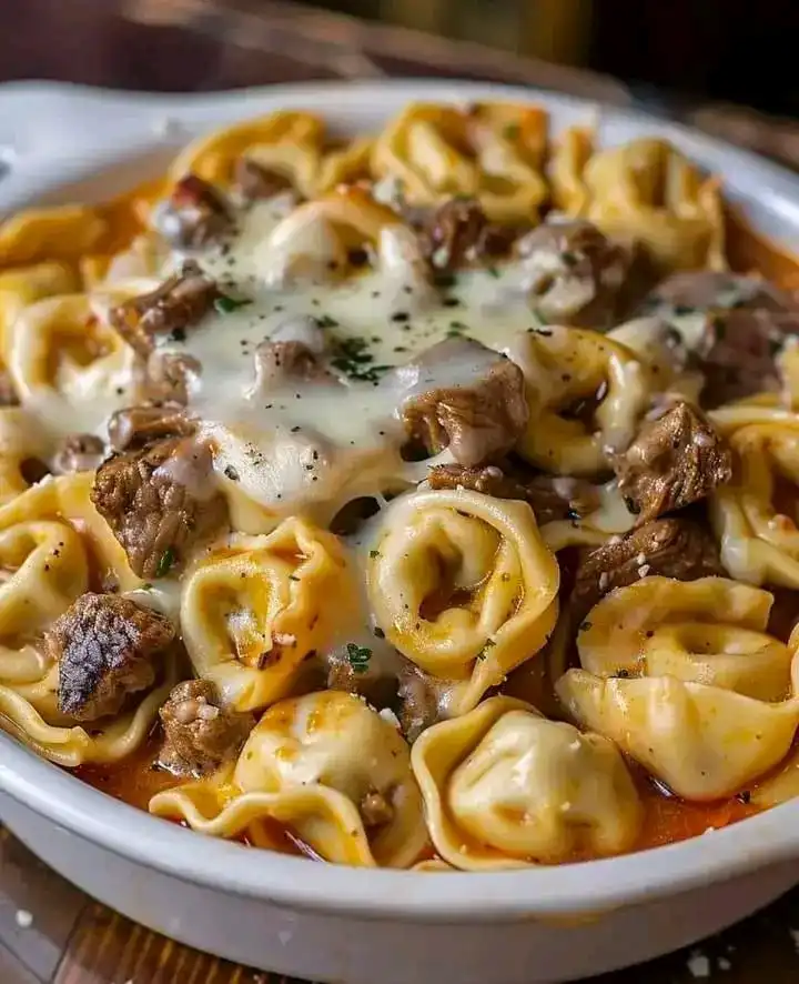 Cheesesteak Tortellini in Rich Provolone Sauce